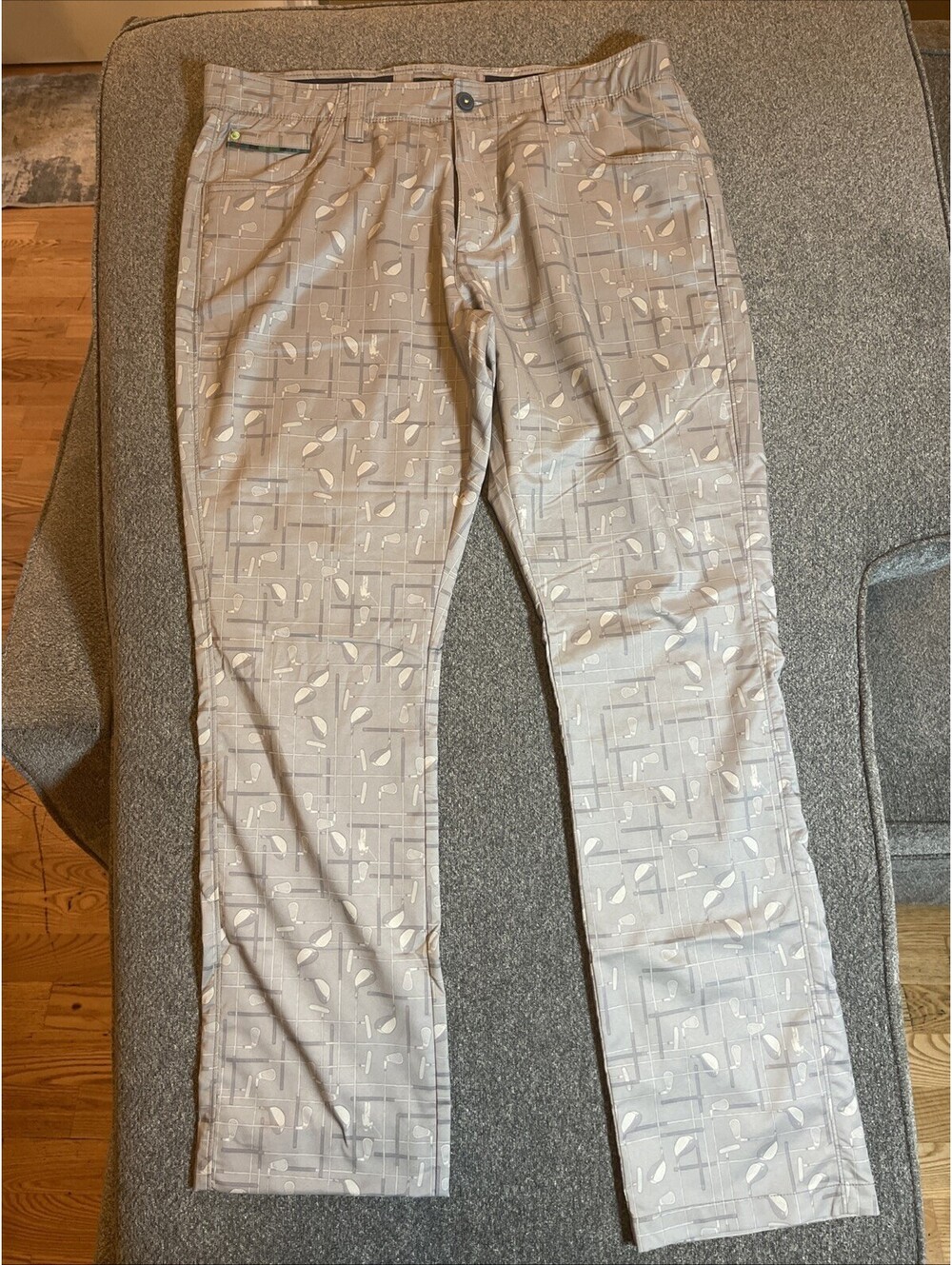 William Murray Golf Pants Mens 34X40 Gray Chino AOP Golf Club Print Straight Leg